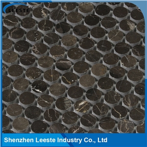 Chinese Dark Emperador Marble Polished Penny Round Marble Mosaic Tiles