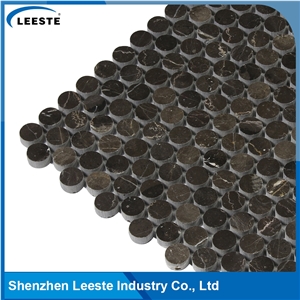 Chinese Dark Emperador Marble Polished Penny Round Marble Mosaic Tiles