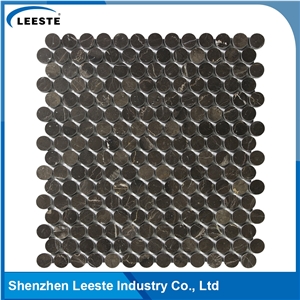 Chinese Dark Emperador Marble Polished Penny Round Marble Mosaic Tiles
