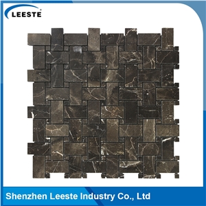 Chinese Dark Emperador Polished Basketweave Marble Mosaic Tiles