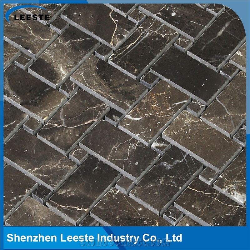 Chinese Dark Emperador Polished Basketweave Marble Mosaic Tiles