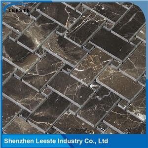 Chinese Dark Emperador Polished Basketweave Marble Mosaic Tiles