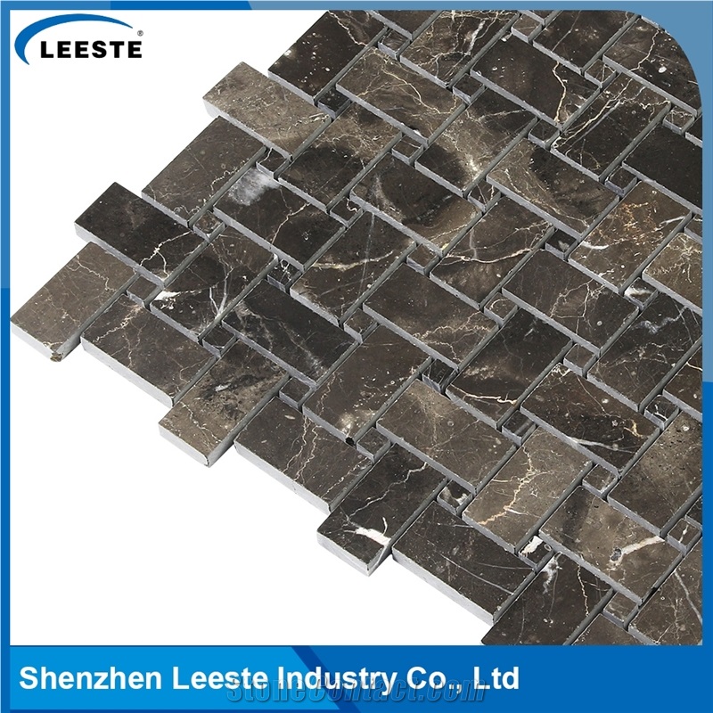 Chinese Dark Emperador Polished Basketweave Marble Mosaic Tiles