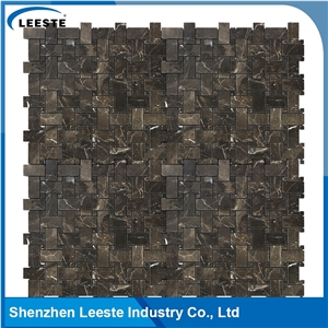 Chinese Dark Emperador Polished Basketweave Marble Mosaic Tiles