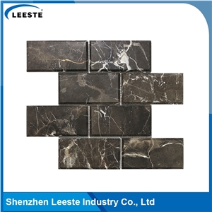 Chinese Dark Emperador Polished Bevelled Brick Marble Mosaic Tiles