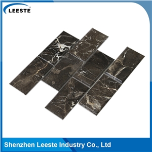 Chinese Dark Emperador Polished Bevelled Brick Marble Mosaic Tiles