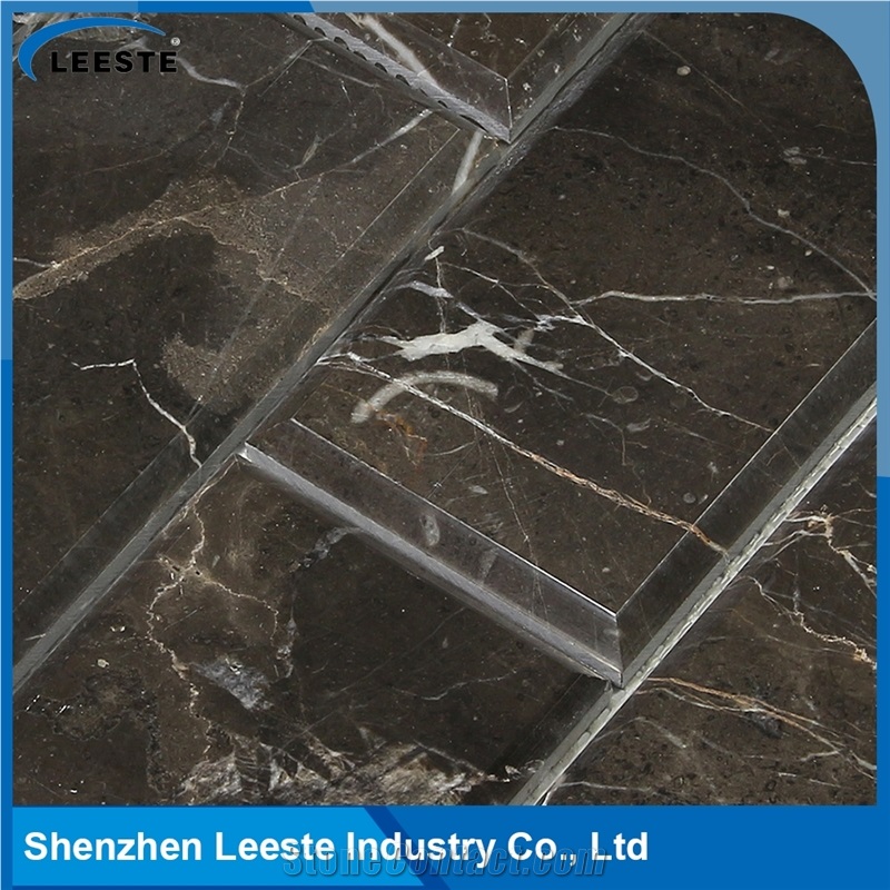 Chinese Dark Emperador Polished Bevelled Brick Marble Mosaic Tiles