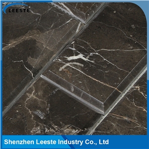 Chinese Dark Emperador Polished Bevelled Brick Marble Mosaic Tiles