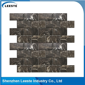 Chinese Dark Emperador Polished Bevelled Brick Marble Mosaic Tiles