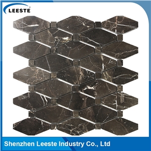 Chinese Dark Emperador Polished Long Octagon Marble Mosaic Tiles