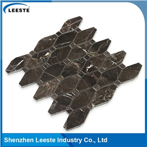 Chinese Dark Emperador Polished Long Octagon Marble Mosaic Tiles