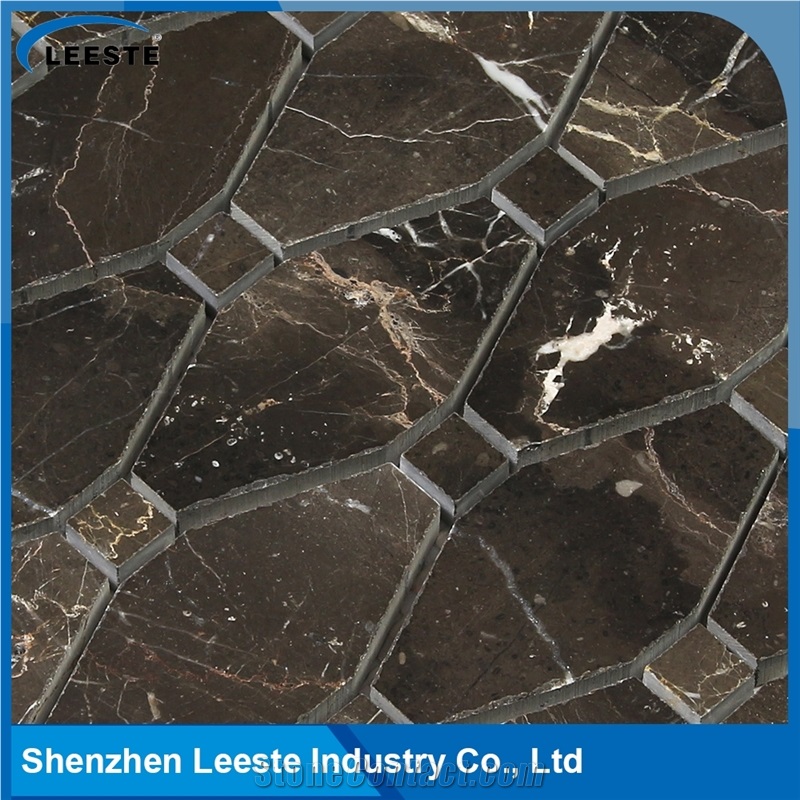 Chinese Dark Emperador Polished Long Octagon Marble Mosaic Tiles