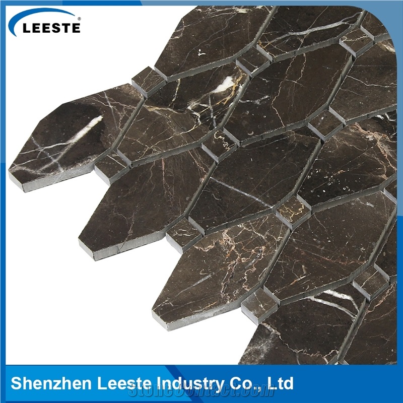 Chinese Dark Emperador Polished Long Octagon Marble Mosaic Tiles