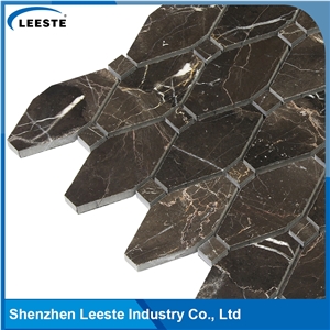 Chinese Dark Emperador Polished Long Octagon Marble Mosaic Tiles