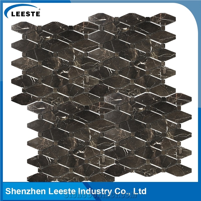 Chinese Dark Emperador Polished Long Octagon Marble Mosaic Tiles