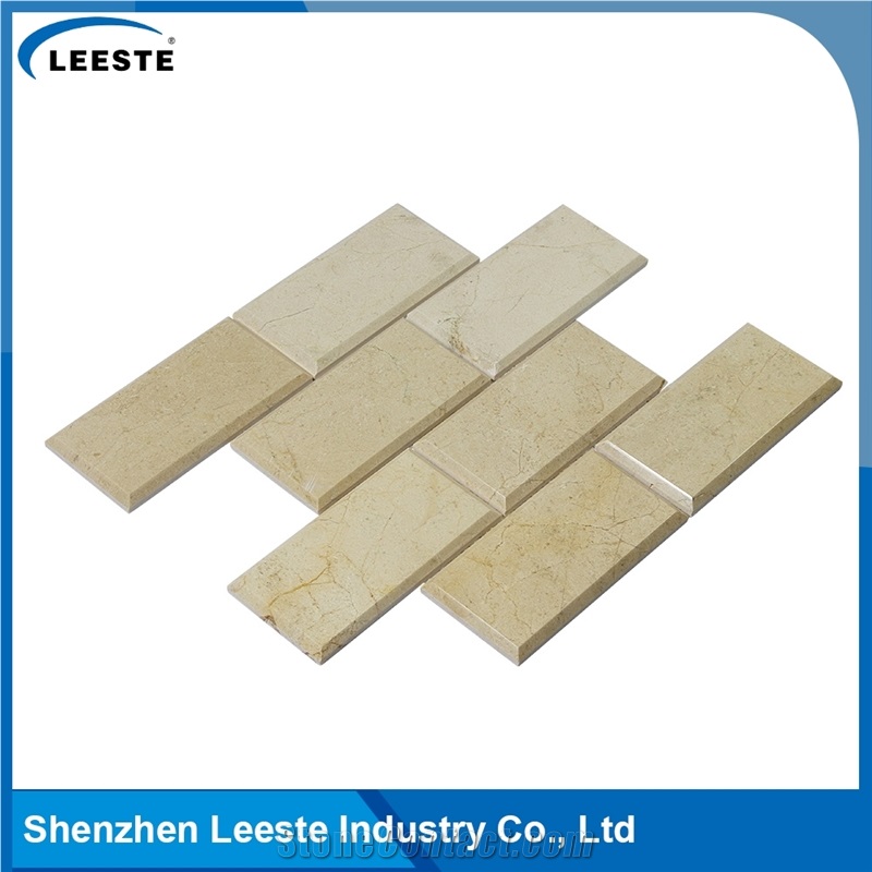 Crema Marfil Marble Polished Bevelled Brick Marble Mosaic Tiles