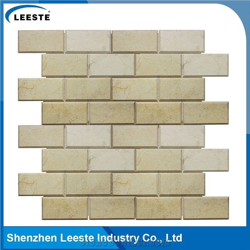 Crema Marfil Marble Polished Bevelled Brick Marble Mosaic Tiles