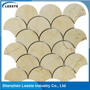Crema Marfil Marble Polished Fan Shape Marble Mosaic Tiles