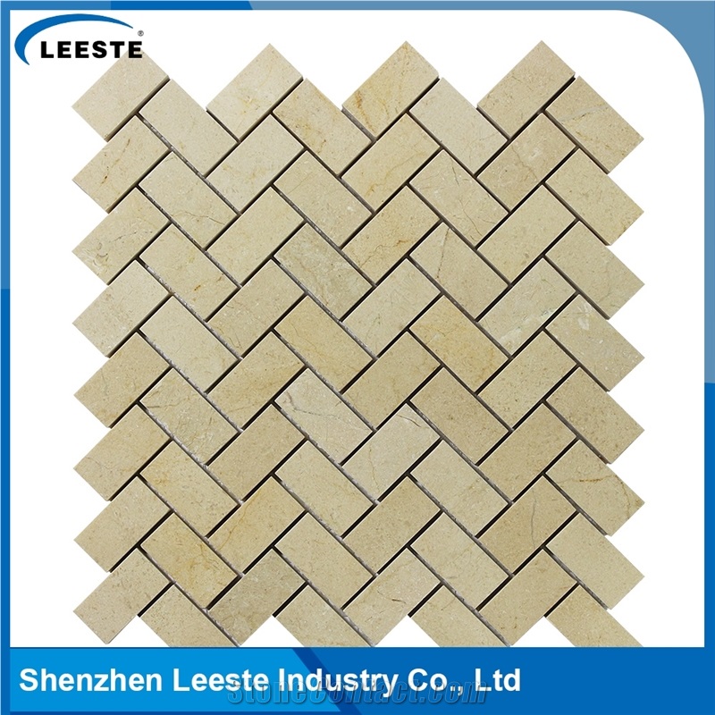 Crema Marfil Marble Polished Herringbone 1"X2"Mm Marble Mosaic Tiles