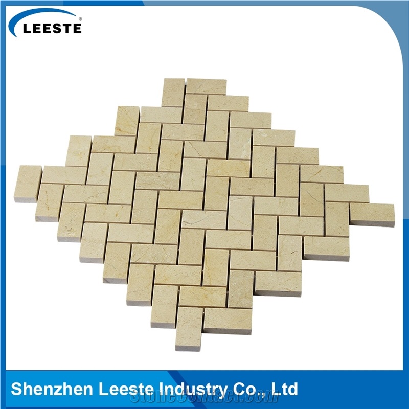 Crema Marfil Marble Polished Herringbone 1"X2"Mm Marble Mosaic Tiles