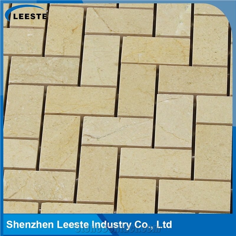 Crema Marfil Marble Polished Herringbone 1"X2"Mm Marble Mosaic Tiles