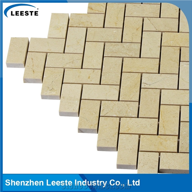 Crema Marfil Marble Polished Herringbone 1"X2"Mm Marble Mosaic Tiles