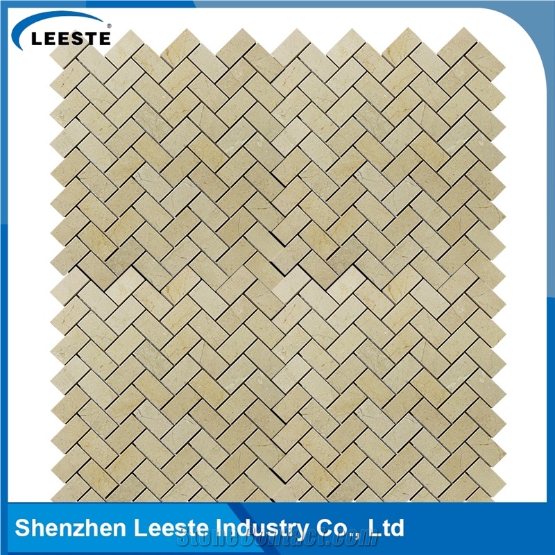 Crema Marfil Marble Polished Herringbone 1"X2"Mm Marble Mosaic Tiles