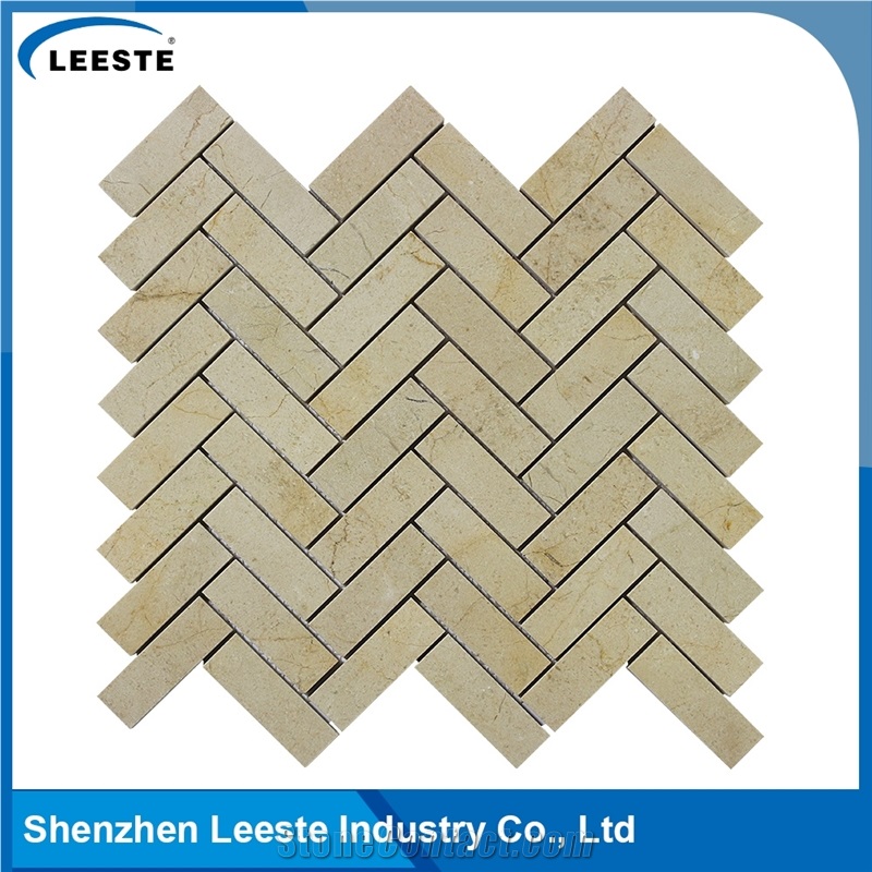 Crema Marfil Marble Polished Herringbone 1"X3"Mm Marble Mosaic Tiles