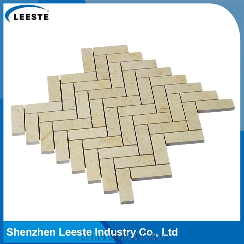 Crema Marfil Marble Polished Herringbone 1"X3"Mm Marble Mosaic Tiles