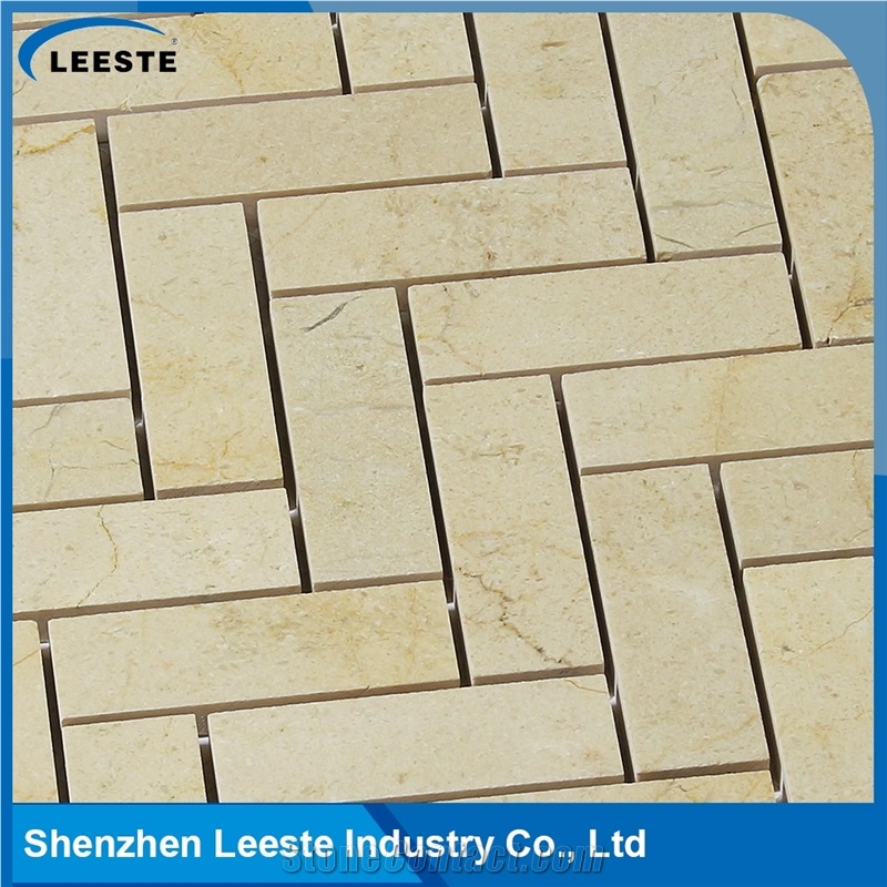 Crema Marfil Marble Polished Herringbone 1"X3"Mm Marble Mosaic Tiles