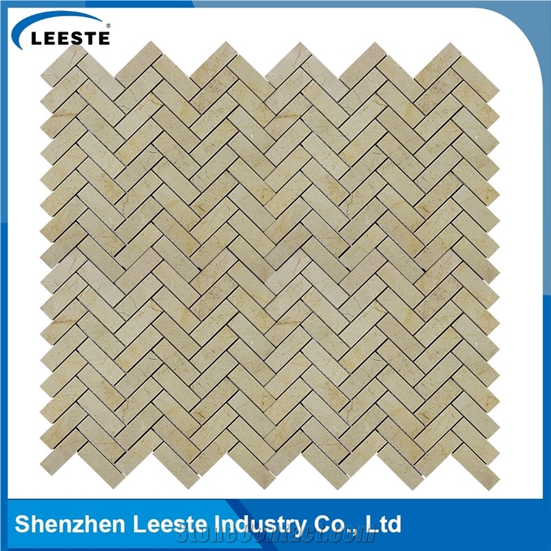 Crema Marfil Marble Polished Herringbone 1"X3"Mm Marble Mosaic Tiles