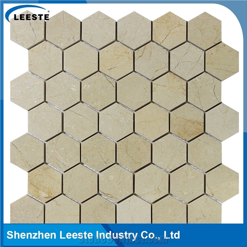 Crema Marfil Marble Polished Hexagon 2"X2"Mm Marble Mosaic Tiles