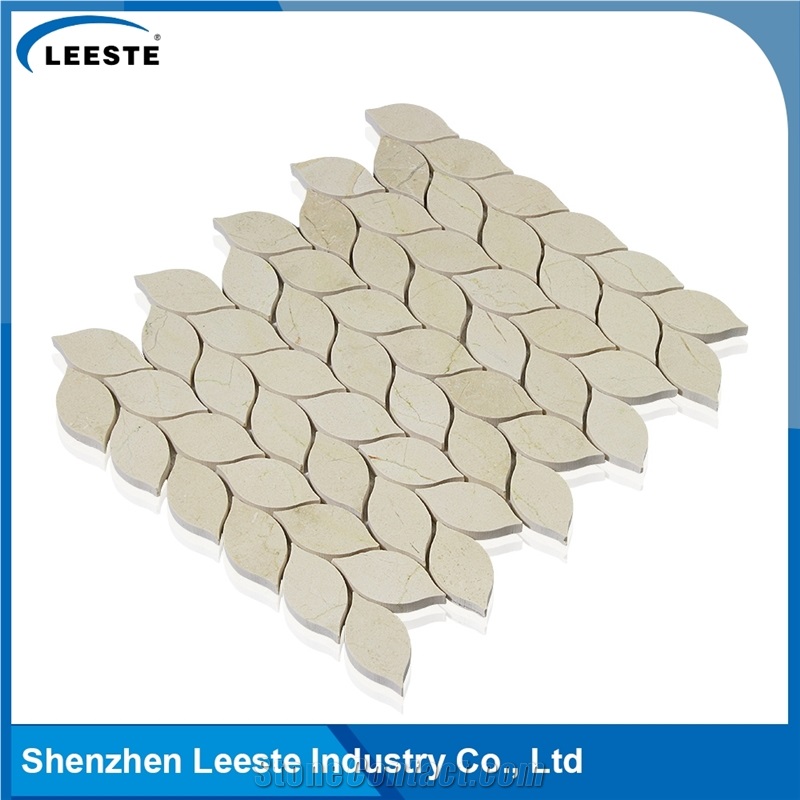 Crema Marfil Marble Polished Leaf Marble Mosaic Tiles