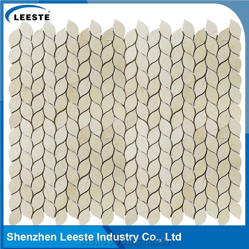 Crema Marfil Marble Polished Leaf Marble Mosaic Tiles