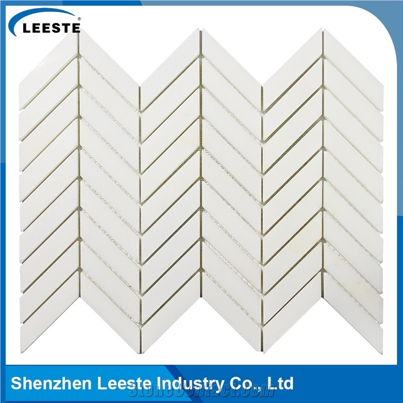 Made in China Herringbone Pattern Royal White Marble Mosaic Tiles