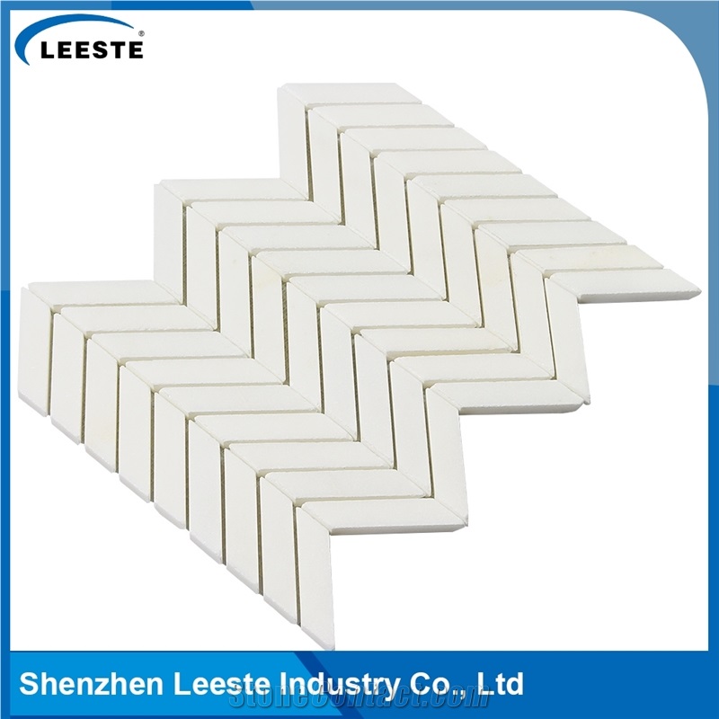 Made in China Herringbone Pattern Royal White Marble Mosaic Tiles