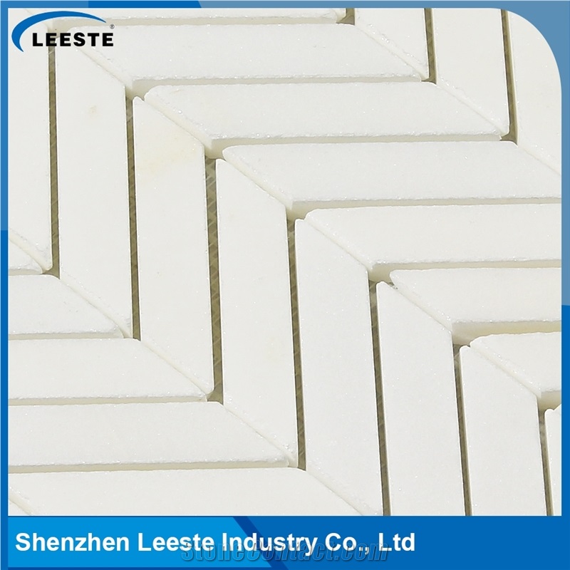 Made in China Herringbone Pattern Royal White Marble Mosaic Tiles