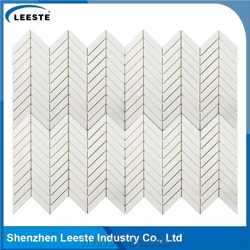 Made in China Herringbone Pattern Royal White Marble Mosaic Tiles