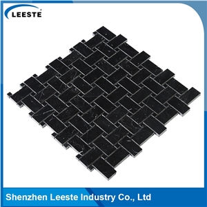 Polished Arabesque Basketweave Black Marble Mosiac Backsplash Tile