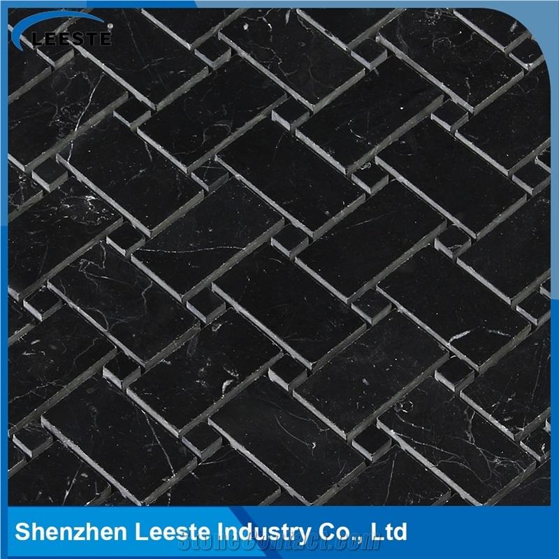 Polished Arabesque Basketweave Black Marble Mosiac Backsplash Tile