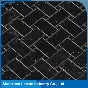 Polished Arabesque Basketweave Black Marble Mosiac Backsplash Tile