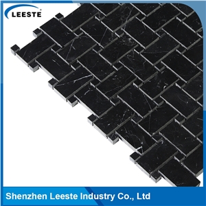 Polished Arabesque Basketweave Black Marble Mosiac Backsplash Tile