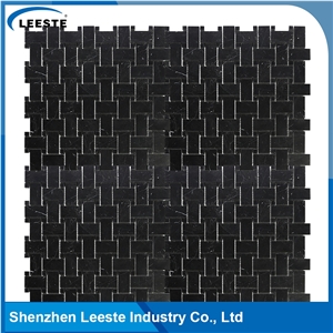 Polished Arabesque Basketweave Black Marble Mosiac Backsplash Tile