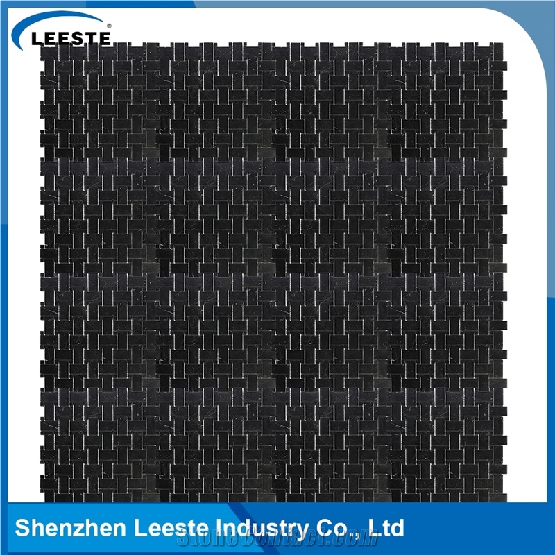 Polished Arabesque Basketweave Black Marble Mosiac Backsplash Tile