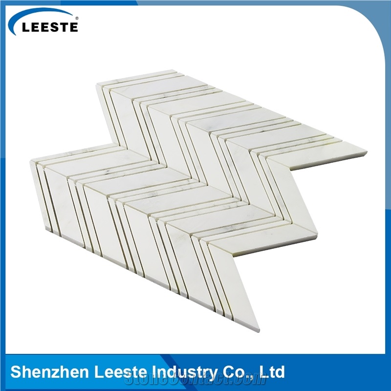 Professional Design Chevron Pattern Royal White Marble Mosaic
