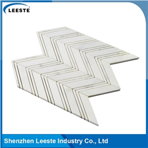 Professional Design Chevron Pattern Royal White Marble Mosaic