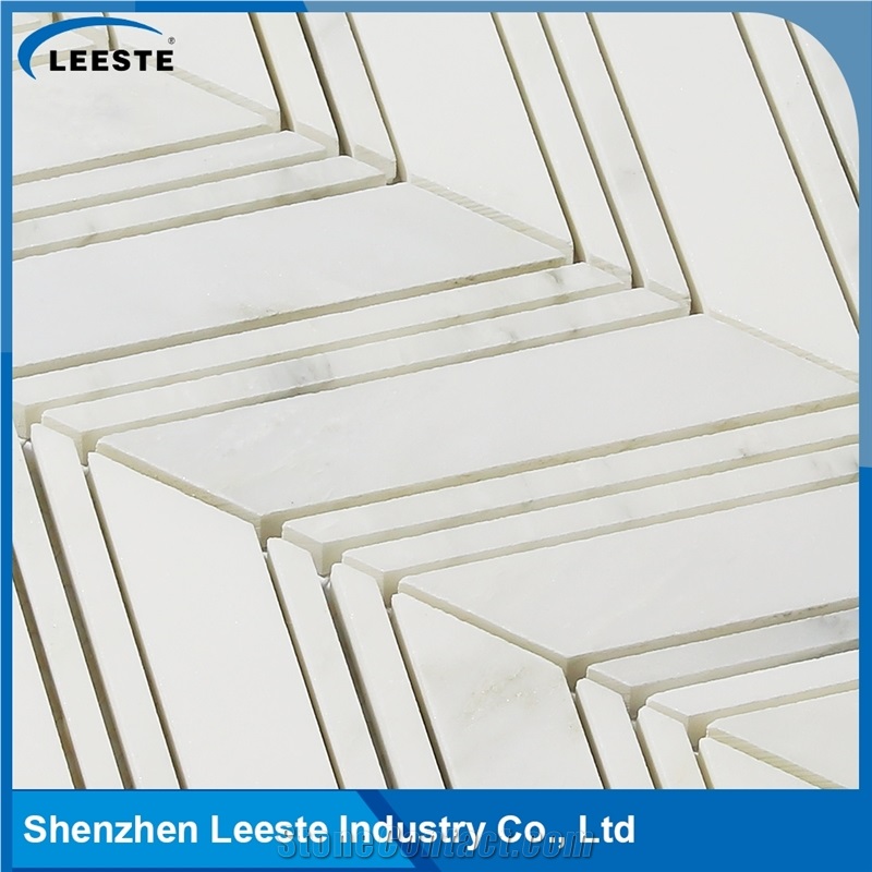 Professional Design Chevron Pattern Royal White Marble Mosaic