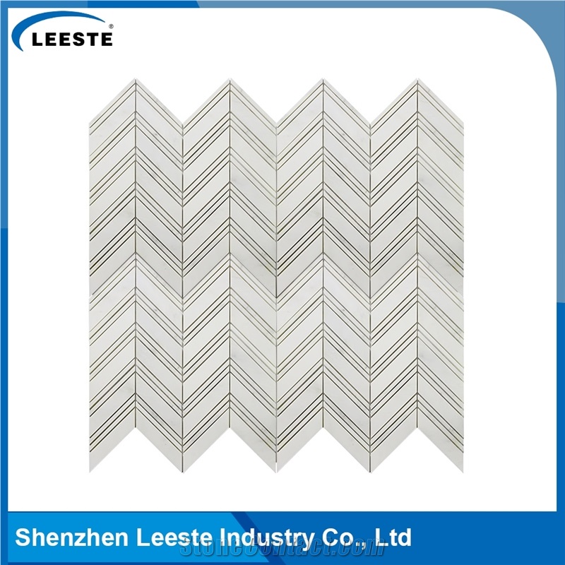 Professional Design Chevron Pattern Royal White Marble Mosaic