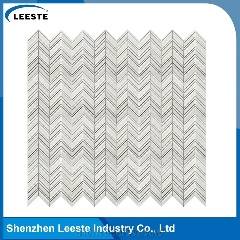 Professional Design Chevron Pattern Royal White Marble Mosaic