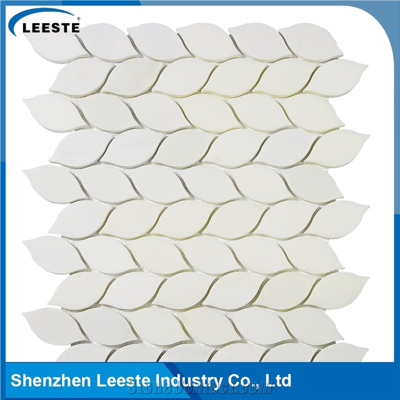 White Irregular Leaf Shape Royal White Marble Mosaic Tile for Bathroom